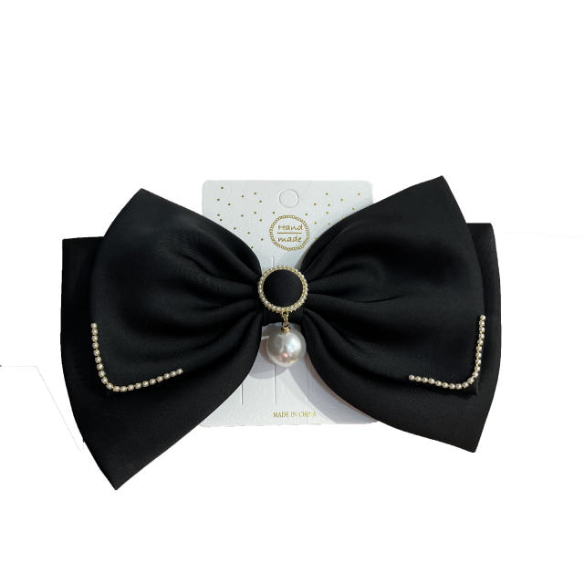 Elegant pearl bead satin bow hair clips french barrette hair clips