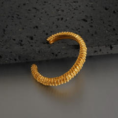 Vintage chunky fold design stainless steel cuff bangle rings set