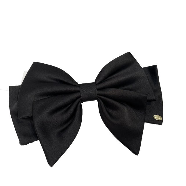 Elegant red black satin bow french barrette hair clips