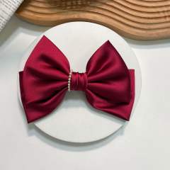 Elegant plain color satin bow french barrette hair clips