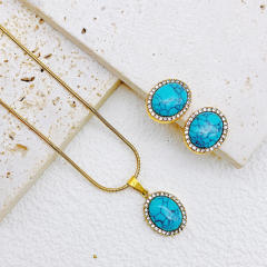 Boho turquoise stone charm stainless steel necklace set