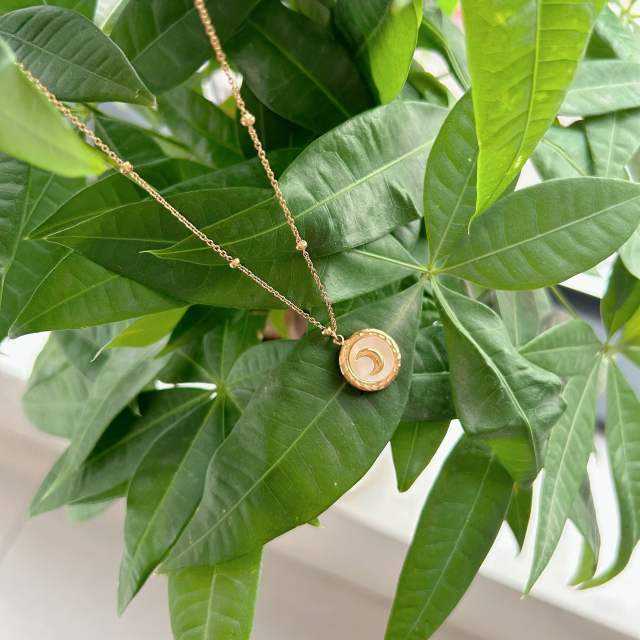 Dainty tiny moon pendant chunky pendant stainless steel necklace