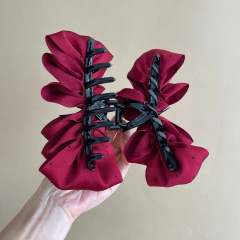 Large size plain satin bow thick hair hair claw clips