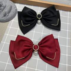 Elegant pearl bead satin bow hair clips french barrette hair clips