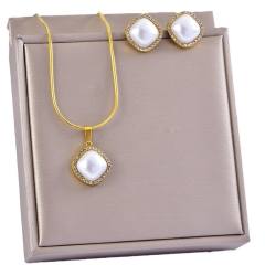 Elegant easy match turquoise pearl stone stainless steel necklace set