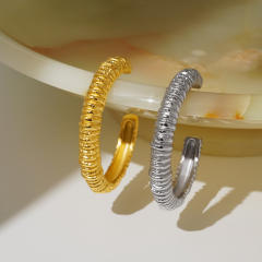 Vintage chunky fold design stainless steel cuff bangle rings set