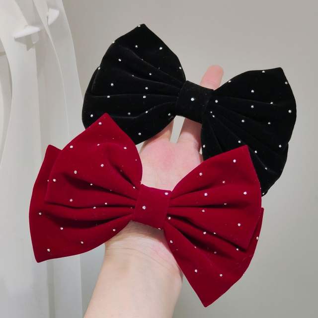 Korean fashion elegant rhinestone velvet bow hair clips french barrette hair clips