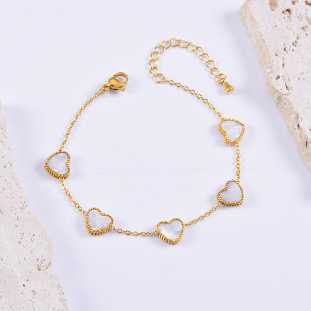 Elegant mother shell heart dainty stainless steel necklace set