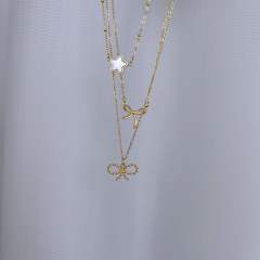 Sweet hollow bow heart stainless steel dainty necklace