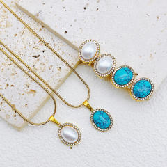 Boho turquoise stone charm stainless steel necklace set