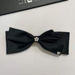 Oversize satin bow rhinestone french barrette hair clips