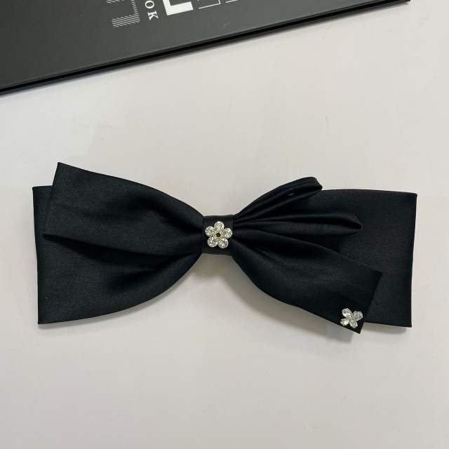 Oversize satin bow rhinestone french barrette hair clips
