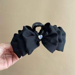 Large size plain satin bow thick hair hair claw clips