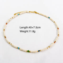 Fresh green color natural stone block charm stainless steel necklace collection