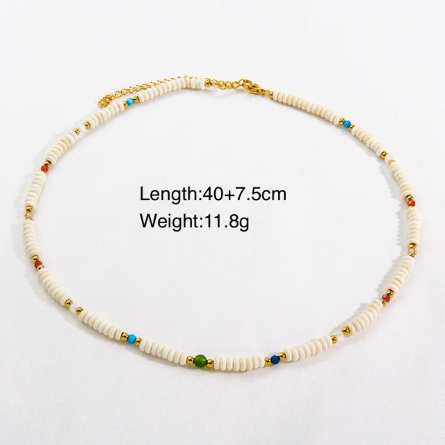 Fresh green color natural stone block charm stainless steel necklace collection