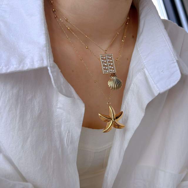 Hot ocean series shell starfish pendant stainless steel dainty necklace