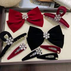 Winter velvet diamond snowflake bow hair clips snap hair clips
