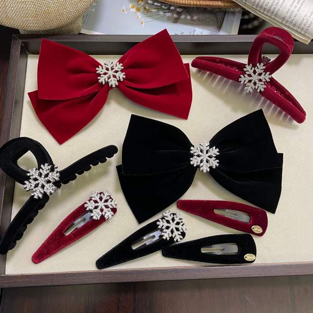 Winter velvet diamond snowflake bow hair clips snap hair clips