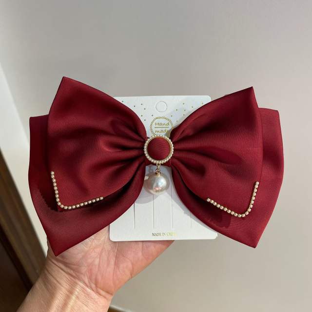 Elegant pearl bead satin bow hair clips french barrette hair clips
