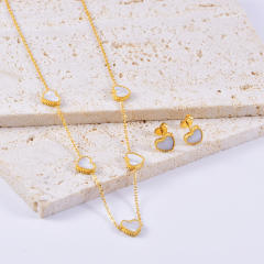 Elegant mother shell heart dainty stainless steel necklace set