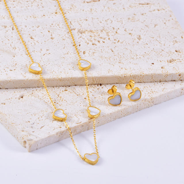 Elegant mother shell heart dainty stainless steel necklace set