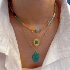 Fresh green color natural stone pendant stainless steel necklace collection