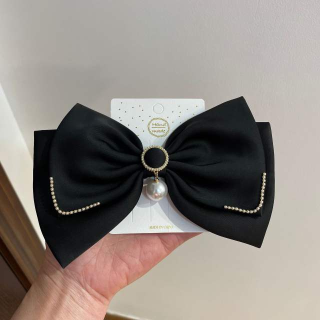 Elegant pearl bead satin bow hair clips french barrette hair clips