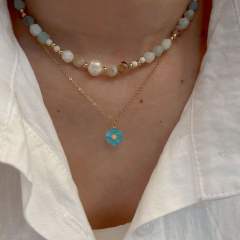 Vintage natural stone bead stainless steel necklace collection