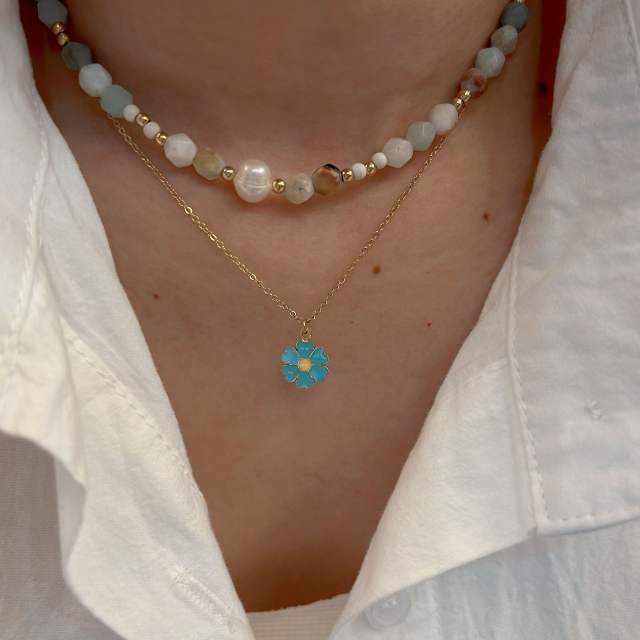 Vintage natural stone bead stainless steel necklace collection