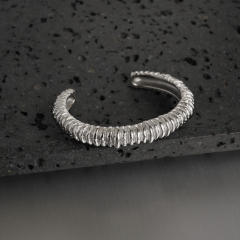 Vintage chunky fold design stainless steel cuff bangle rings set