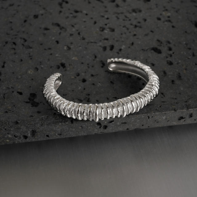 Vintage chunky fold design stainless steel cuff bangle rings set