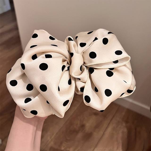 Elegant polka dots big size bow french barrette hair clips