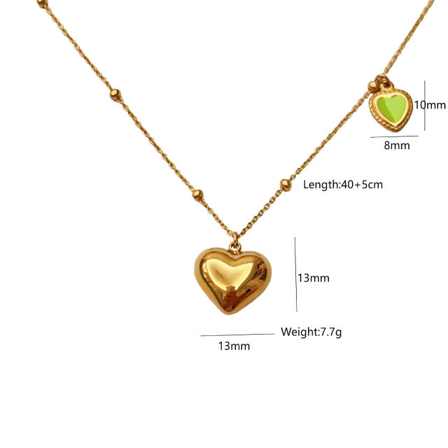 Boho green color enamel evil eye heart pendant stainless steel necklace collection