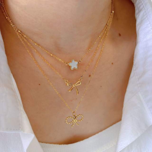 Sweet hollow bow heart stainless steel dainty necklace