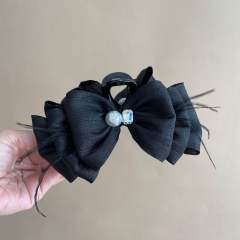 Large size plain satin bow thick hair hair claw clips