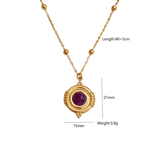 Sweet crystal bead flower natural stone drop pendant stainless steel necklace