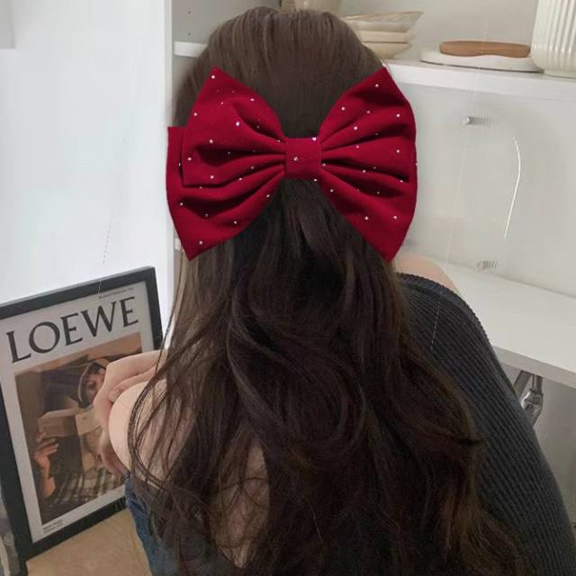 Korean fashion elegant rhinestone velvet bow hair clips french barrette hair clips