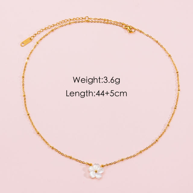 Boho natural stone bead mother shell flower oval pendant stainless steel necklace collection