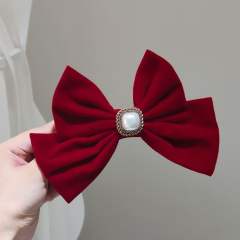 Elegant sqaure pearl velvet bow french barrette hair clips