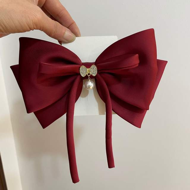 Elegant plain satin bow french barrette hair clips