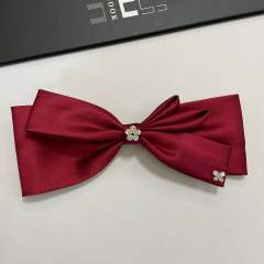 Oversize satin bow rhinestone french barrette hair clips