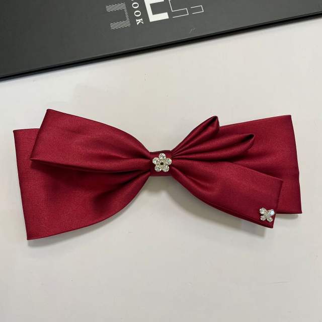 Oversize satin bow rhinestone french barrette hair clips