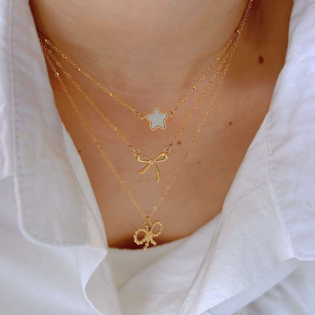 Sweet hollow bow heart stainless steel dainty necklace