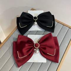 Elegant pearl bead satin bow hair clips french barrette hair clips