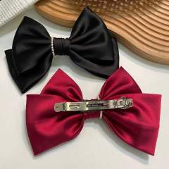 Elegant plain color satin bow french barrette hair clips