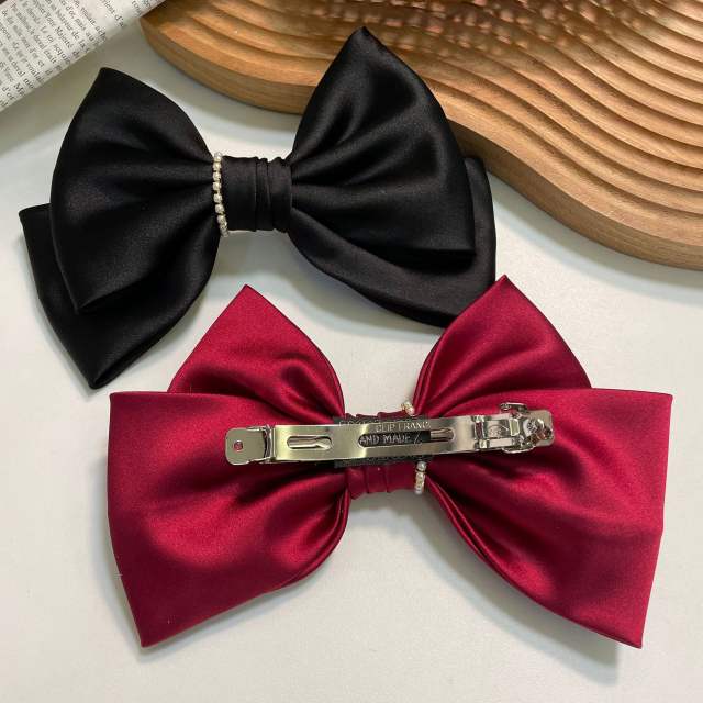 Elegant plain color satin bow french barrette hair clips