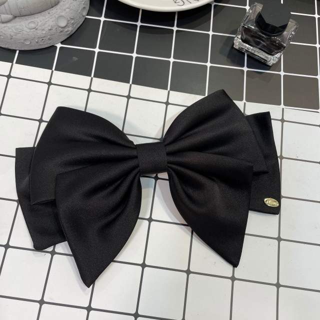 Elegant red black satin bow french barrette hair clips