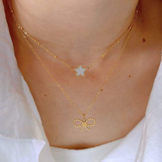 Sweet hollow bow heart stainless steel dainty necklace