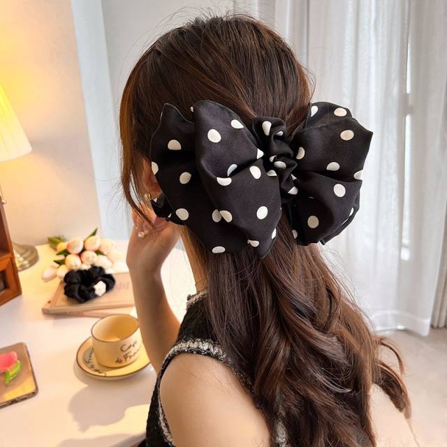 Elegant polka dots big size bow french barrette hair clips