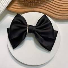 Elegant plain color satin bow french barrette hair clips